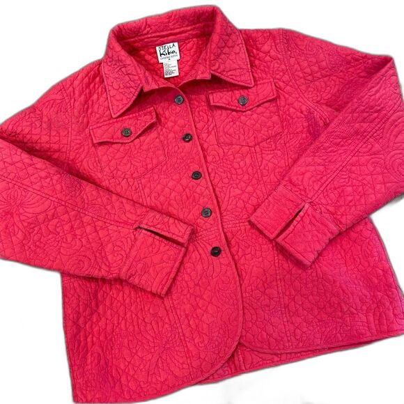 Stella Kiko Ruby Red Silk Quilted Button front Jacket Size Medium - Picture 5 of 8
